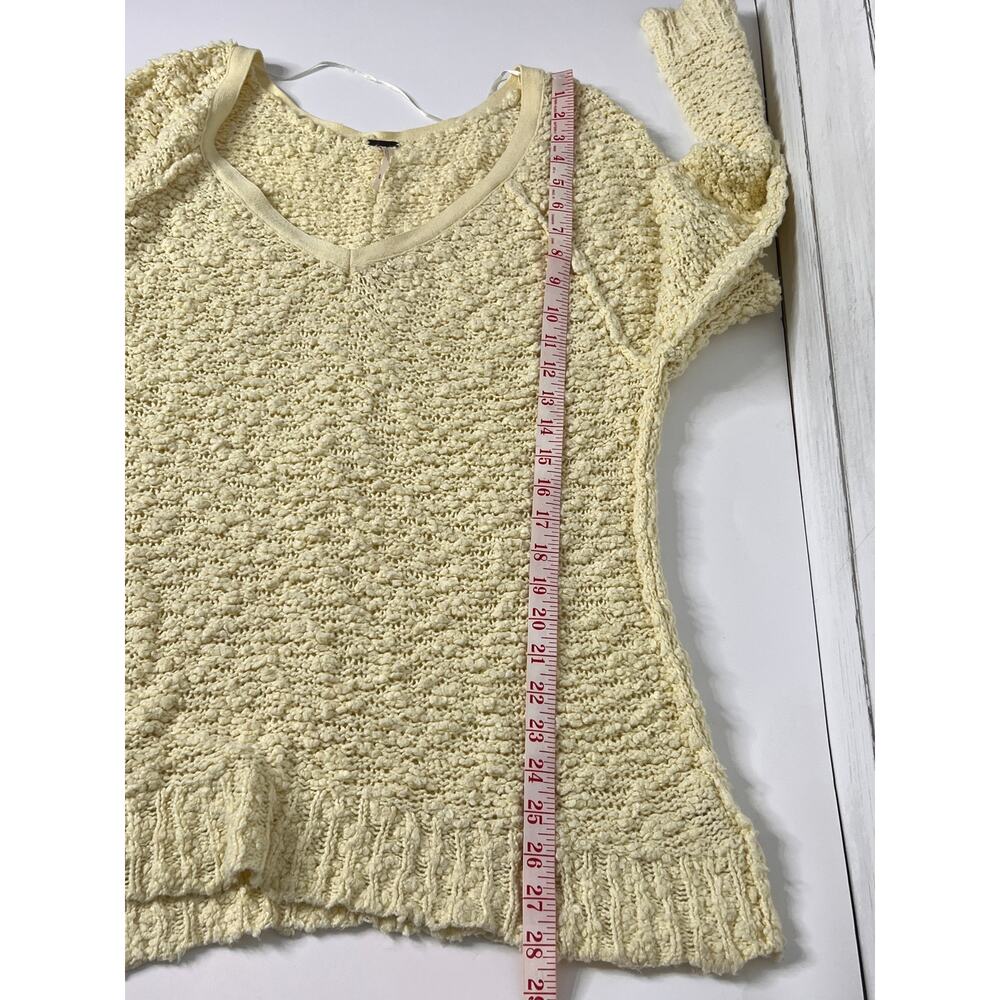 Free People Songbird Butter Yellow Knit Cotton V-Neck Sweater Small Boho - Picture 7 of 9